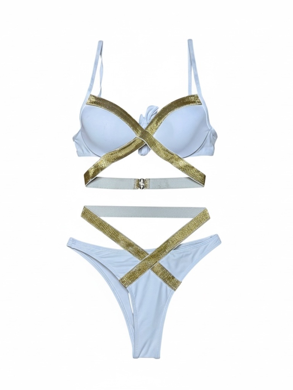 White & Gold Strappy Bikini Set - Women's Swim NWOT